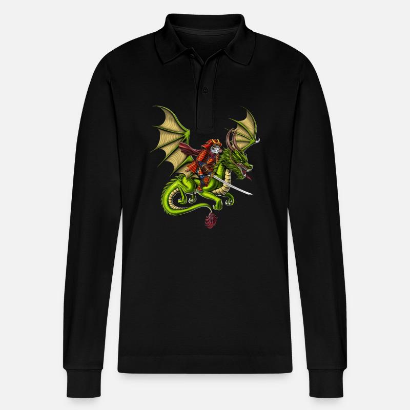 Japanischer Samurai Katze Reitdrache - Stanley/Stella Unisex Bio-Langarm-Poloshirt Prepster - Schwarz