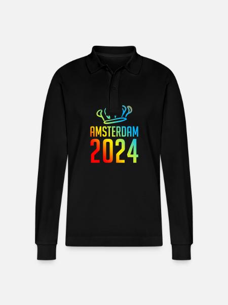 Amsterdam 2024 Bunt - Stanley/Stella Unisex Bio-Langarm-Poloshirt Prepster - Schwarz