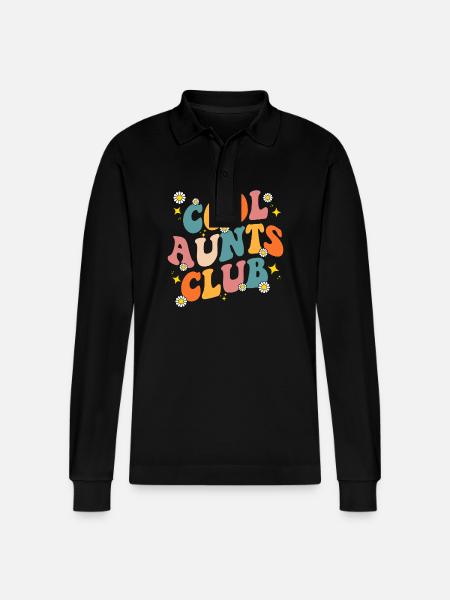Groovy Retro Hippie 60s 70s Back Print Cool Aunts - Stanley/Stella Organic Unisex Long-Sleeved Polo Shirt Prepster - black
