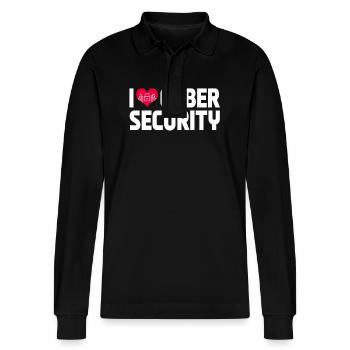 CyberI love cybersecurity - Stanley/Stella Organic Unisex Long-Sleeved Polo Shirt Prepster - black - Front - Anna (173cm) & Nico (186cm)