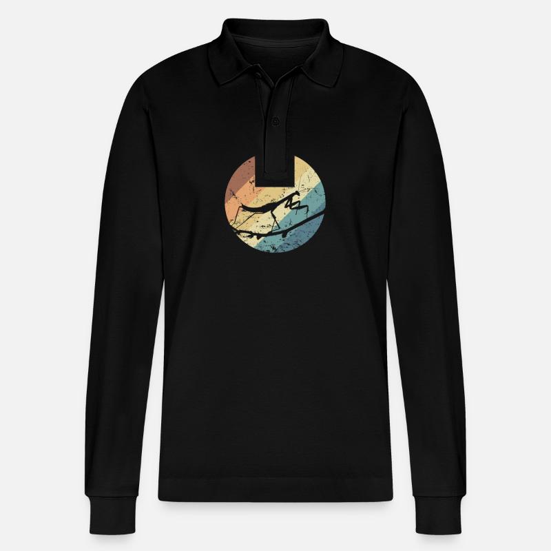 Praying mantis in gradient - Stanley/Stella Organic Unisex Long-Sleeved Polo Shirt Prepster - black