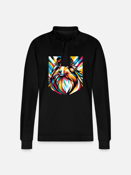 Langhaar Collie Hund - Stanley/Stella Unisex Bio-Langarm-Poloshirt Prepster - Schwarz