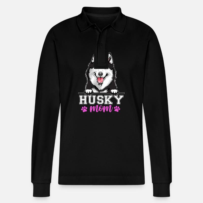 Husky Mama Hund Mama - Stanley/Stella Unisex Bio-Langarm-Poloshirt Prepster - Schwarz