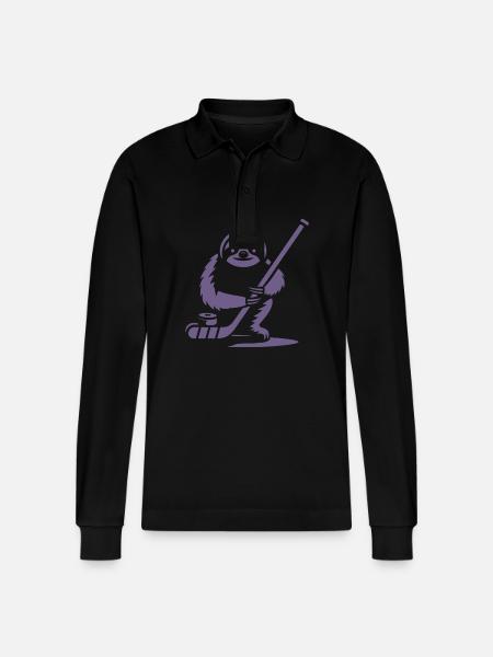 Sloth Ice Hockey Silhouette - Stanley/Stella Organic Unisex Long-Sleeved Polo Shirt Prepster - black