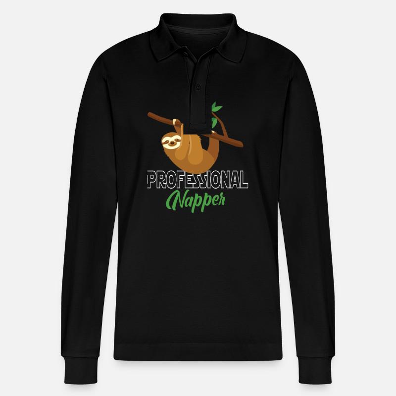 Professinonal Napper, Sloth, Sloth, Sleeping, - Stanley/Stella Organic Unisex Long-Sleeved Polo Shirt Prepster - black