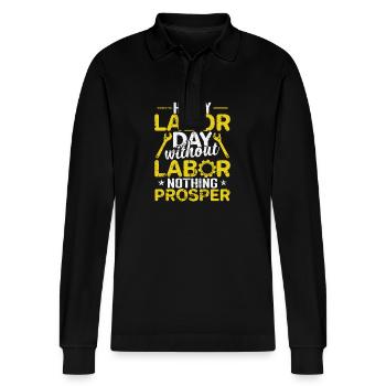 Happy Labor Day without Labor nothing Prosper - Stanley/Stella Organic Unisex Long-Sleeved Polo Shirt Prepster - black - Front - Anna (173cm) & Nico (186cm)