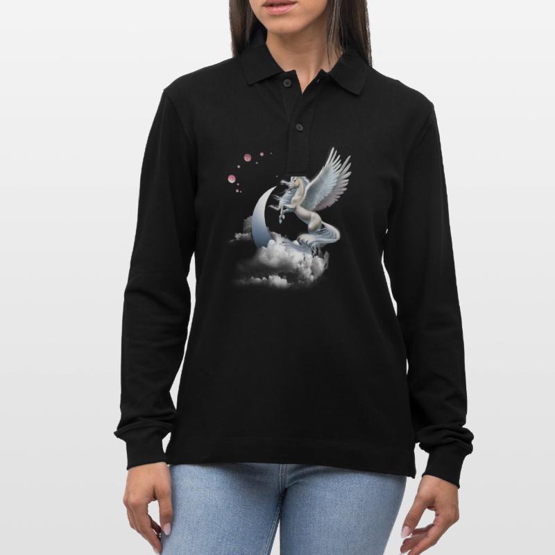 Einhorn oder Pegasus Fliegendes Pferd Stanley/Stella Unisex Bio-Langarm-Poloshirt Prepster