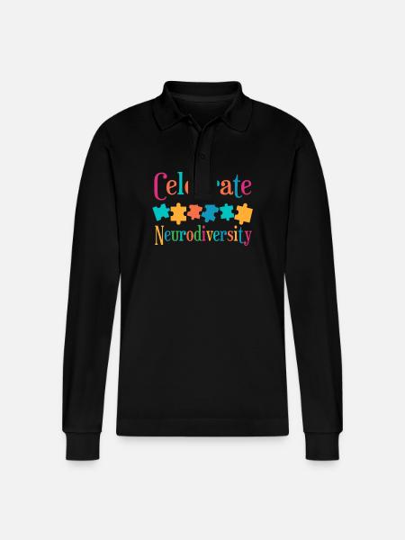 Celebrate neurodiversity - Stanley/Stella Organic Unisex Long-Sleeved Polo Shirt Prepster - black