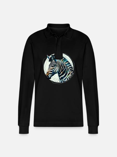 Zebra in polygon illustration - Stanley/Stella Organic Unisex Long-Sleeved Polo Shirt Prepster - black