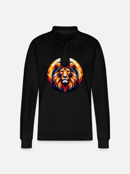 Lion in polygon illustration - Stanley/Stella Organic Unisex Long-Sleeved Polo Shirt Prepster - black