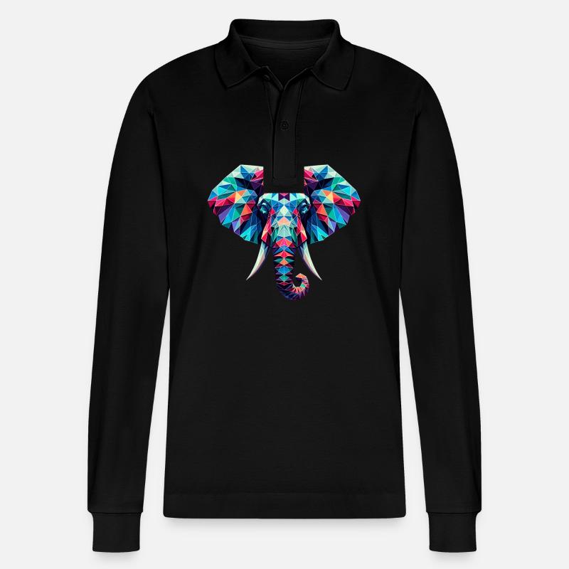Elefant in Polygonendarstellung - Stanley/Stella Unisex Bio-Langarm-Poloshirt Prepster - Schwarz