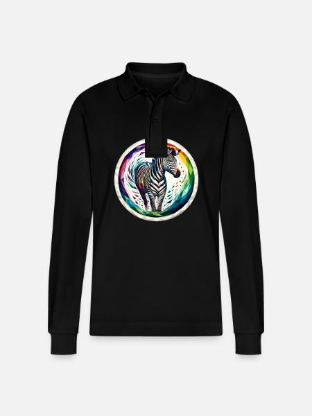 Zebra in polygon illustration - Stanley/Stella Organic Unisex Long-Sleeved Polo Shirt Prepster - black