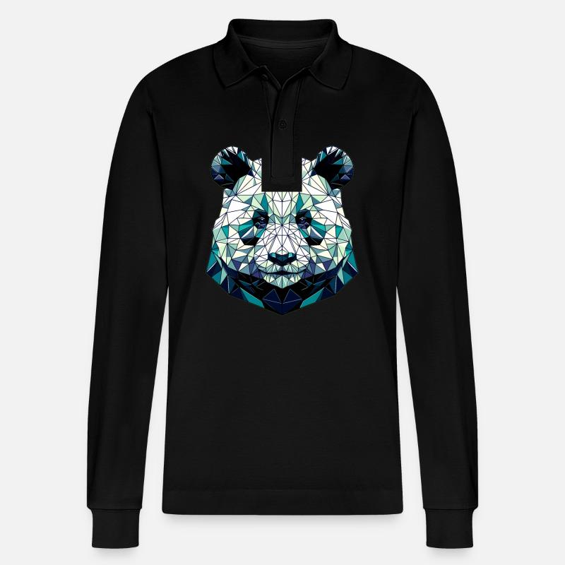 Panda in Polygonendarstellung - Stanley/Stella Unisex Bio-Langarm-Poloshirt Prepster - Schwarz
