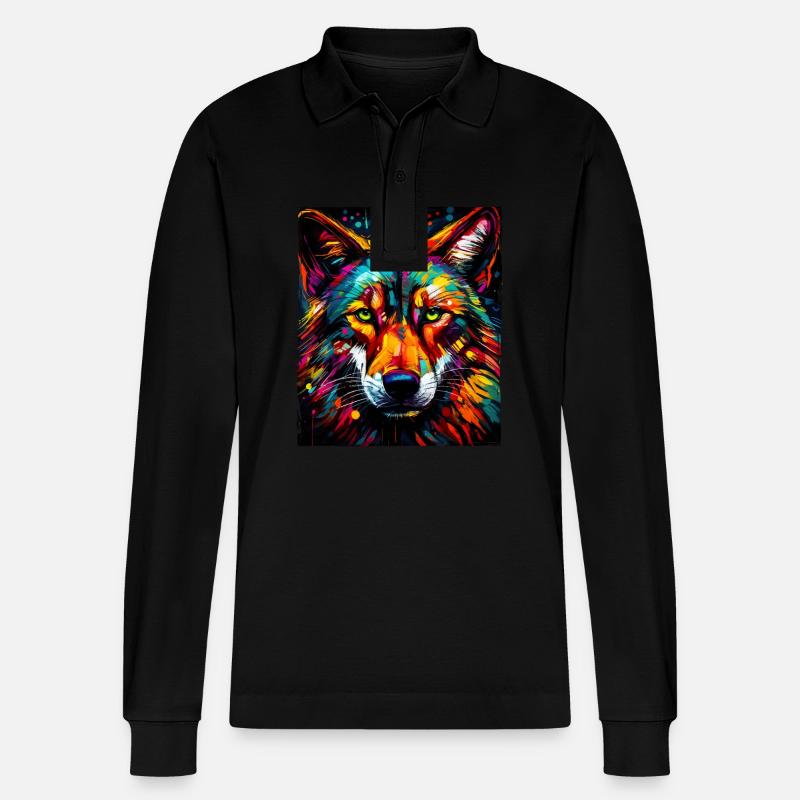 Wolf Portrait - Stanley/Stella Unisex Bio-Langarm-Poloshirt Prepster - Schwarz