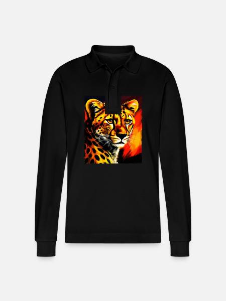 Cheetah Portrait - Stanley/Stella Organic Unisex Long-Sleeved Polo Shirt Prepster - black