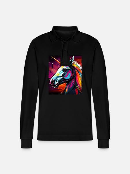 Einhorn Portrait - Stanley/Stella Unisex Bio-Langarm-Poloshirt Prepster - Schwarz