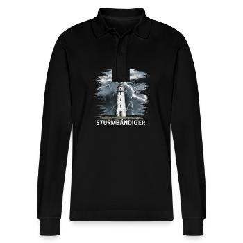 Stormbending Lighthouse Thunderstorm Powerful - Stanley/Stella Organic Unisex Long-Sleeved Polo Shirt Prepster - black - Front - Anna (173cm) & Nico (186cm)
