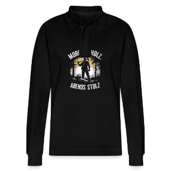 Morning Firewood Evening Pride Nature Forest Work - Stanley/Stella Organic Unisex Long-Sleeved Polo Shirt Prepster - black - Front - Anna (173cm) & Nico (186cm)