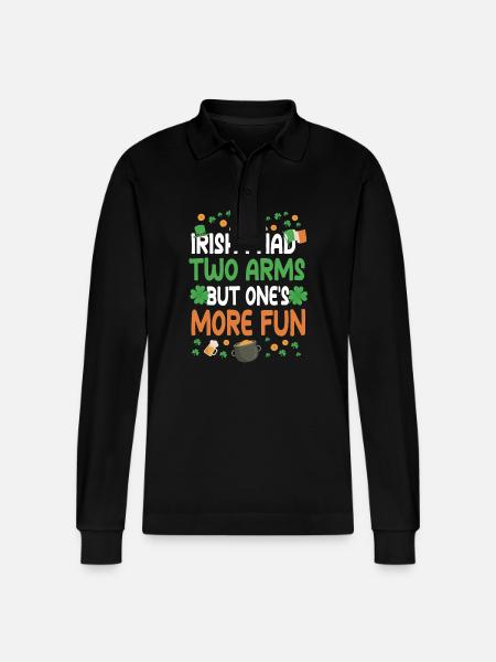 Arm amputee St. Patrick's Day - Stanley/Stella Organic Unisex Long-Sleeved Polo Shirt Prepster - black