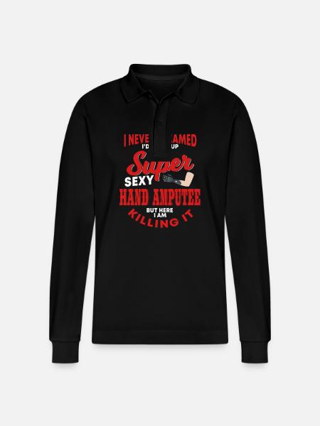 Funny hand amputee t-shirt - Stanley/Stella Organic Unisex Long-Sleeved Polo Shirt Prepster - black