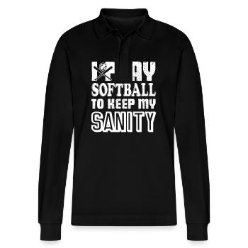 Softball I Play Softball To Keep My Sanity - Stanley/Stella Organic Unisex Long-Sleeved Polo Shirt Prepster - black - Front - Anna (173cm) & Nico (186cm)