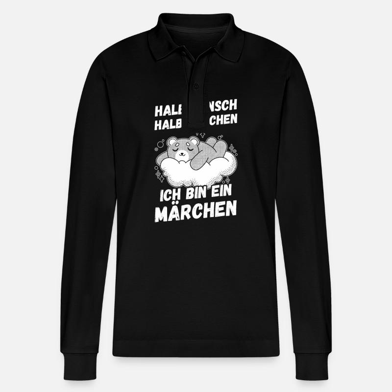 Half Human, Half Bear - Stanley/Stella Organic Unisex Long-Sleeved Polo Shirt Prepster - black