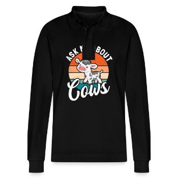 Cow Cow Lover Cows Gift - Stanley/Stella Organic Unisex Long-Sleeved Polo Shirt Prepster - black - Front - Anna (173cm) & Nico (186cm)