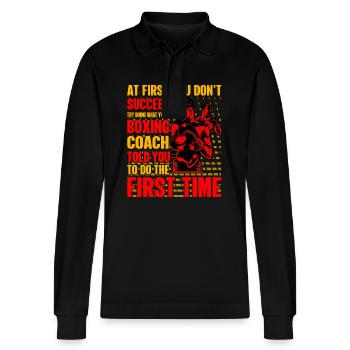 Boxing - Stanley/Stella Organic Unisex Long-Sleeved Polo Shirt Prepster - black - Front - Anna (173cm) & Nico (186cm)