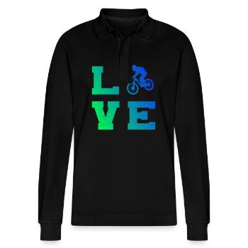 Mountain Bikers MTB Cycling Women Men - Stanley/Stella Organic Unisex Long-Sleeved Polo Shirt Prepster - black - Front - Anna (173cm) & Nico (186cm)