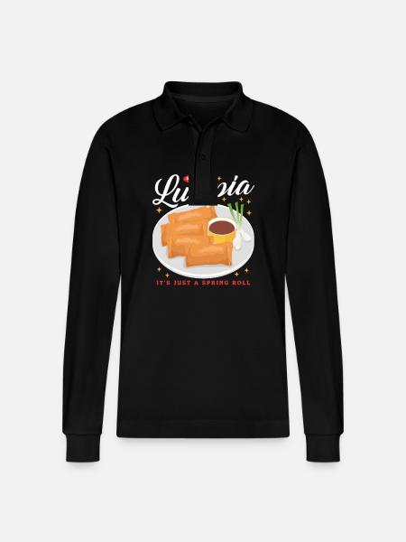 Lumpia Spring Rolls Loempia Gift - Stanley/Stella Organic Unisex Long-Sleeved Polo Shirt Prepster - black
