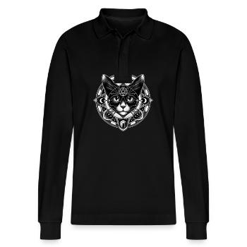 Easter Ostara Eostre Pagan Spring Hare - Stanley/Stella Organic Unisex Long-Sleeved Polo Shirt Prepster - black - Front - Anna (173cm) & Nico (186cm)