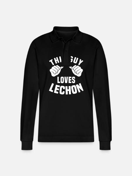 This guy loves lechon - Stanley/Stella Organic Unisex Long-Sleeved Polo Shirt Prepster - black