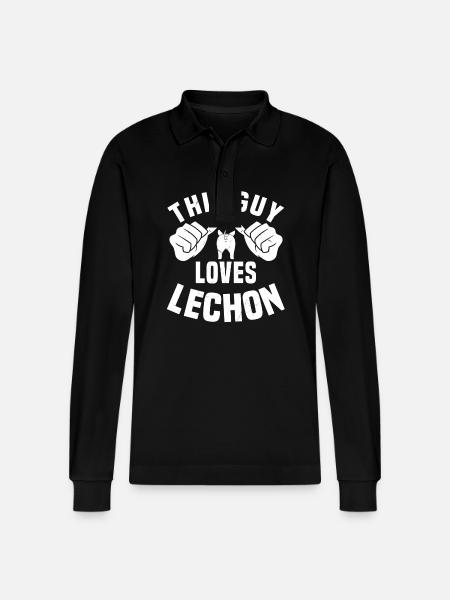 This guy loves lechon - Stanley/Stella Organic Unisex Long-Sleeved Polo Shirt Prepster - black
