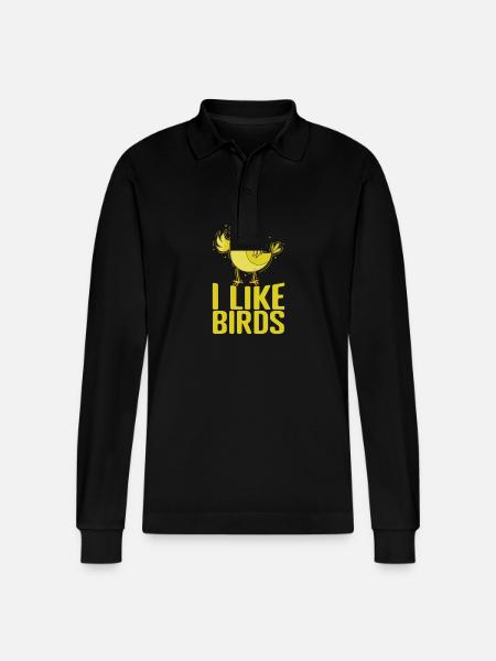 I Like Birds Canary - Stanley/Stella Organic Unisex Long-Sleeved Polo Shirt Prepster - black