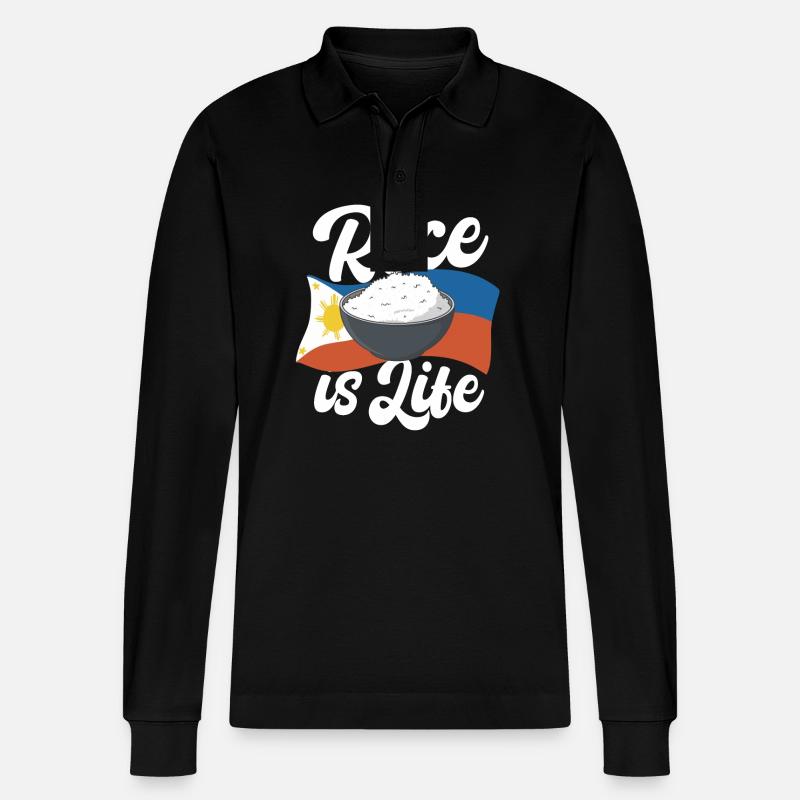 Rice Is Life - Stanley/Stella Unisex Bio-Langarm-Poloshirt Prepster - Schwarz
