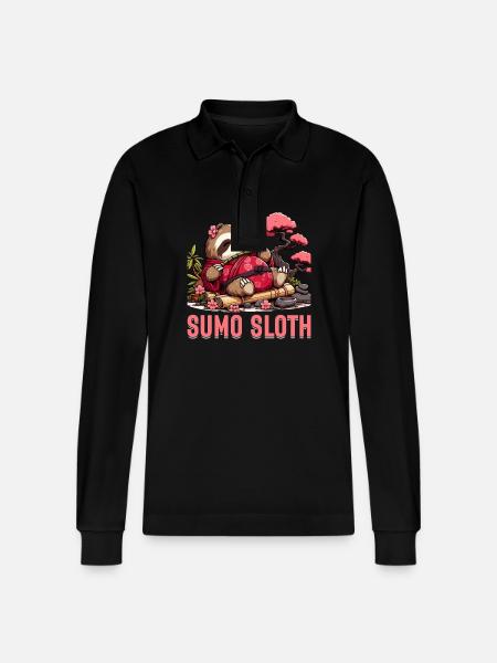 Sumo Sloth - Stanley/Stella Organic Unisex Long-Sleeved Polo Shirt Prepster - black