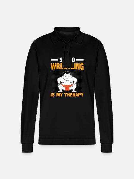 Sumo Wrestling is my Therapy - Stanley/Stella Organic Unisex Long-Sleeved Polo Shirt Prepster - black