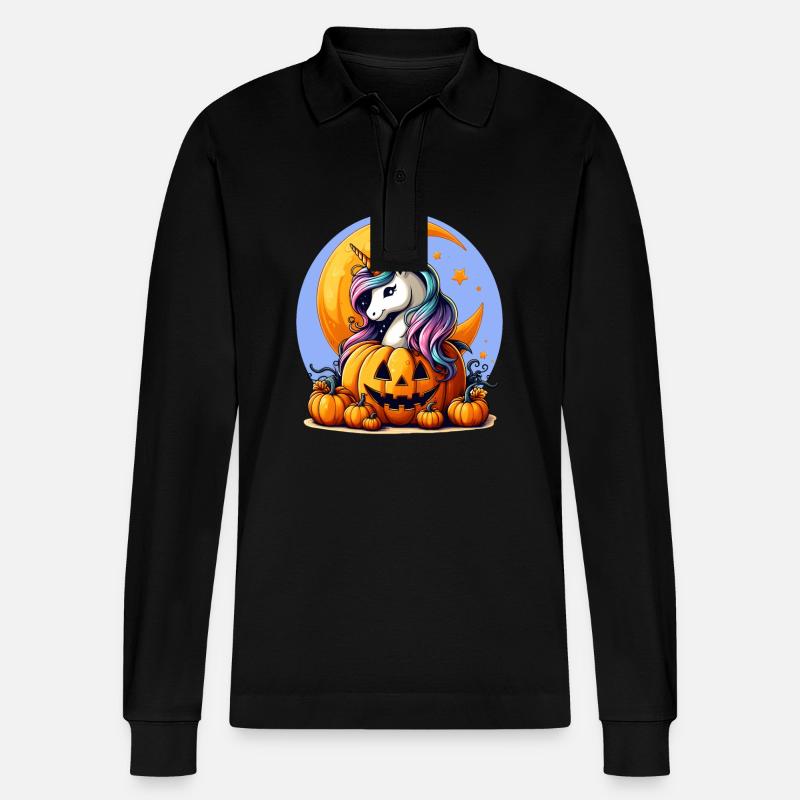 Halloween Einhorn - Stanley/Stella Unisex Bio-Langarm-Poloshirt Prepster - Schwarz