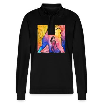 Sumo - Stanley/Stella Organic Unisex Long-Sleeved Polo Shirt Prepster - black - Front - Anna (173cm) & Nico (186cm)