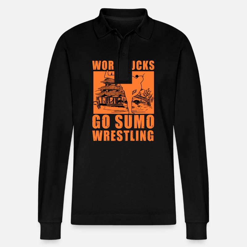 Arbeit Sucks Go Sumo-Ringen - Stanley/Stella Unisex Bio-Langarm-Poloshirt Prepster - Schwarz