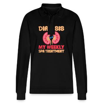 NeverWeekly dialysis treatment shirt - Stanley/Stella Organic Unisex Long-Sleeved Polo Shirt Prepster - black - Front - Anna (173cm) & Nico (186cm)
