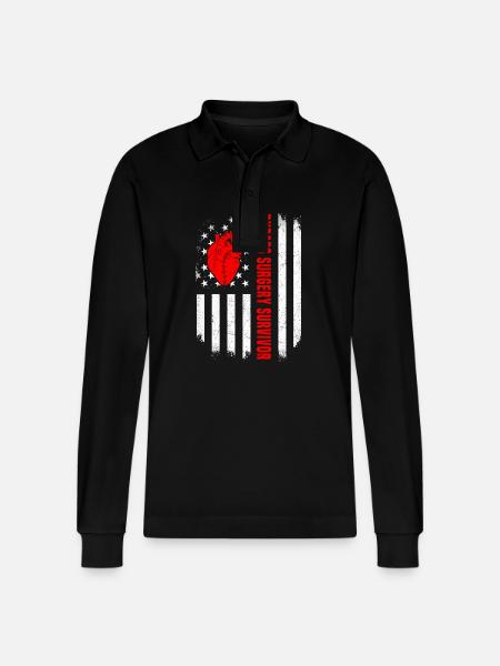 Bypass Surgery American Flag - Stanley/Stella Organic Unisex Long-Sleeved Polo Shirt Prepster - black