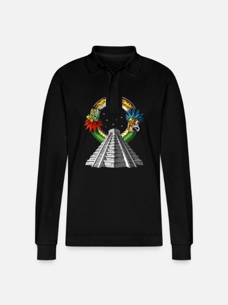 Ancient Aztec Pyramid - Stanley/Stella Organic Unisex Long-Sleeved Polo Shirt Prepster - black