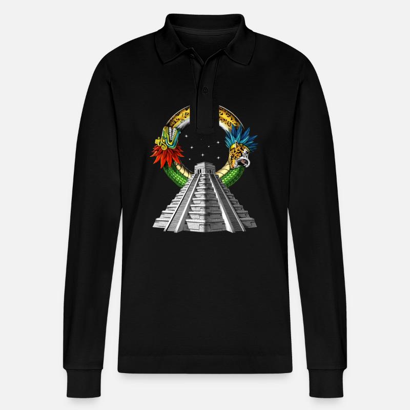 Antike aztekische Pyramide - Stanley/Stella Unisex Bio-Langarm-Poloshirt Prepster - Schwarz