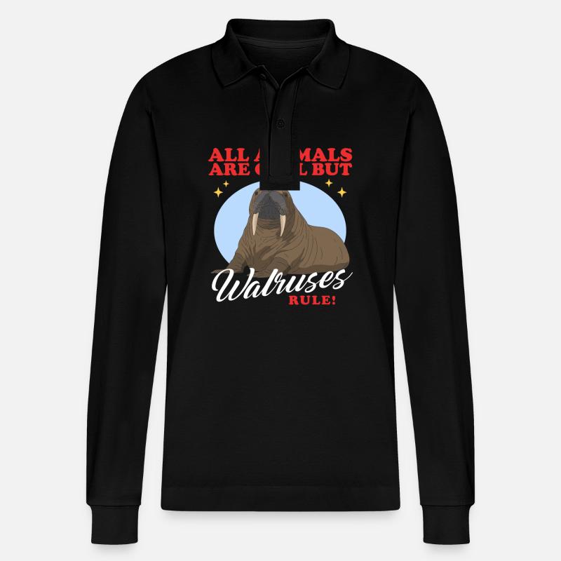 Walross Walrus Walroß Walrosse Geschenk - Stanley/Stella Unisex Bio-Langarm-Poloshirt Prepster - Schwarz
