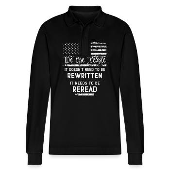 We the People the Constitution of the USA Needs - Stanley/Stella Organic Unisex Long-Sleeved Polo Shirt Prepster - black - Front - Anna (173cm) & Nico (186cm)