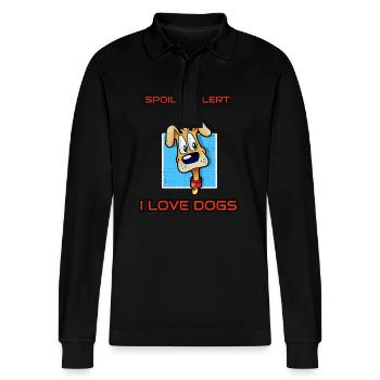 Spoiler Alert I Love Dogs Cartoon Canine - Stanley/Stella Organic Unisex Long-Sleeved Polo Shirt Prepster - black - Front - Anna (173cm) & Nico (186cm)