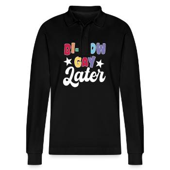 Bisexuelles Wortspiel - Stanley/Stella Unisex Bio-Langarm-Poloshirt Prepster - Schwarz - Vorne - Anna (173cm) & Nico (186cm)