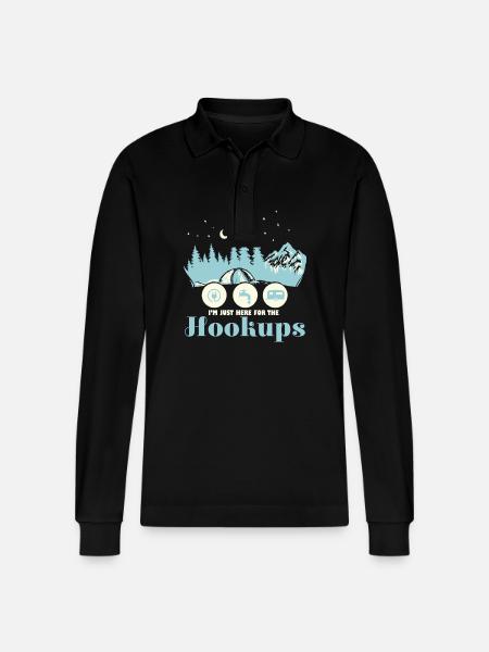 Motorhome I'm Just Here For the Hookups RV - Stanley/Stella Organic Unisex Long-Sleeved Polo Shirt Prepster - black