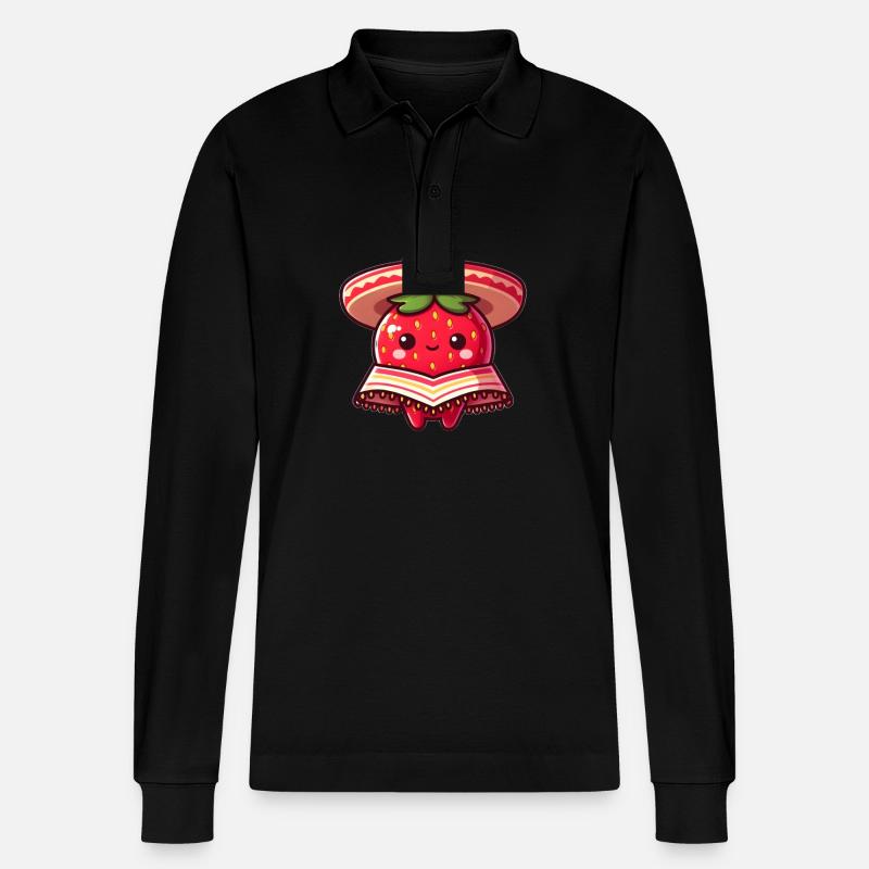 Mexikanische Erdbeere - Stanley/Stella Unisex Bio-Langarm-Poloshirt Prepster - Schwarz